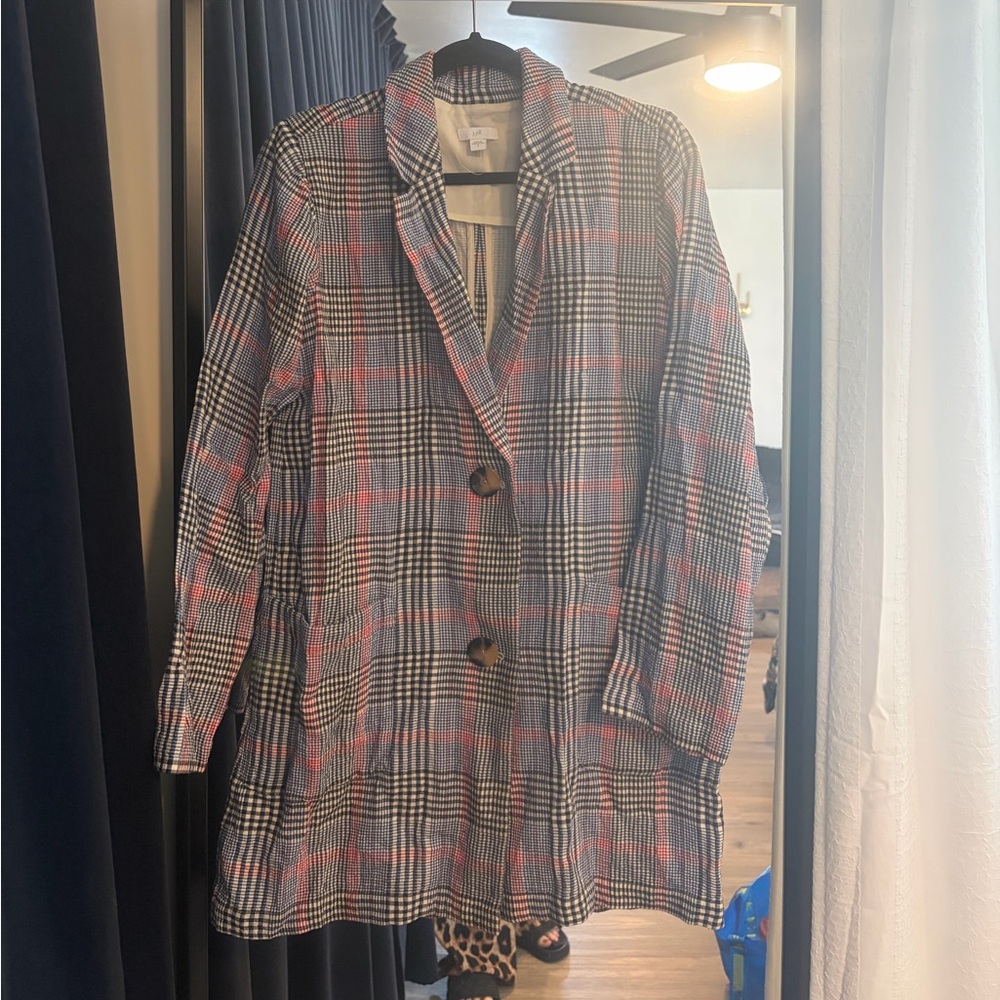 J. Jill Black and White Plaid Blazer with Pink Accents